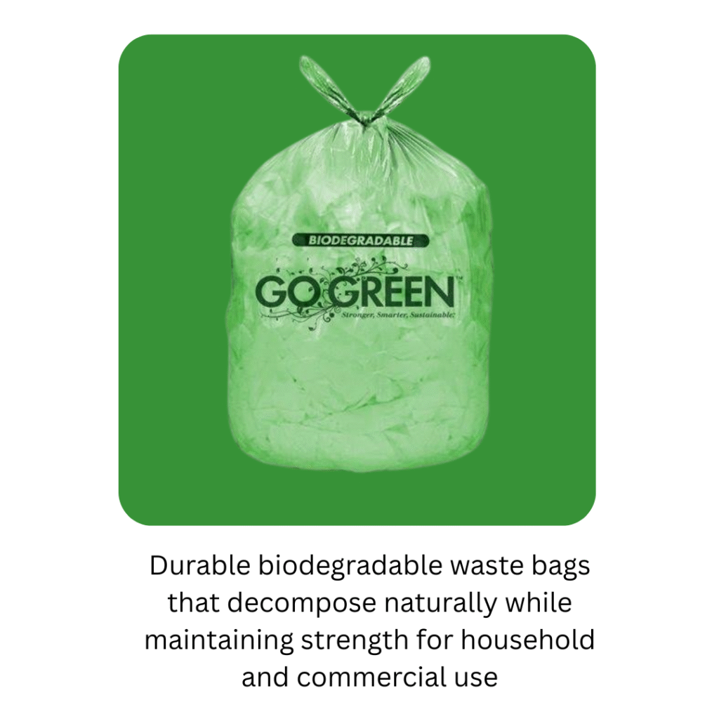 durable biodegradable waste bags that decompose naturally while maintaining strength for household and commercial use
