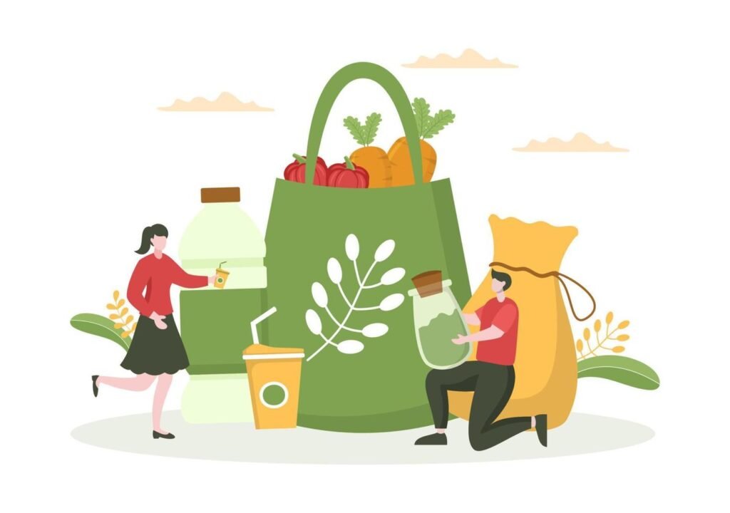 zero waste template hand drawn cartoon flat illustration with durable and reusable items or products to be environmentally friendly design vector